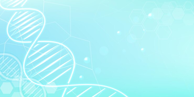 Abstract DNA structure biotechnology design concept with hexagonal texture in blue background