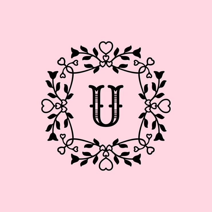 Vector abstract floral alphabet frame icon illustration