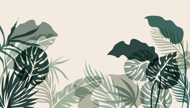 Abstract foliage and botanical pattern Green tropical forest wallpaper