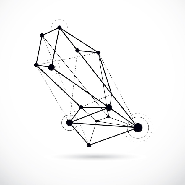 abstract geometric 3d wireframe object, corporate technology vector illustration.