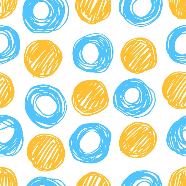 Abstract geometric hand-drawn seamless yellow and blue pattern