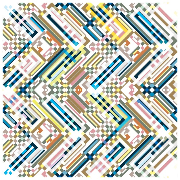Abstract geometric pattern with colorful angled lines and squares