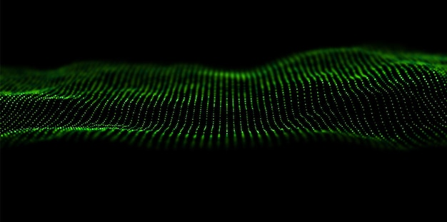 Abstract green particle background Flow wave with dot landscape Technology vector illustration