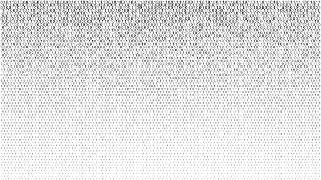 Abstract halftone gradient background of small ones and zeros, black on white