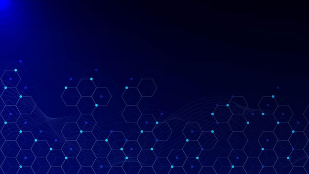 abstract hexagon with glowing particles and wave flow for science and technology background design