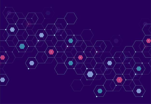 Abstract hexagonal molecular structures in technology background and science style Medical design Vector illustration