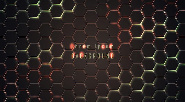 Abstract hexagonal red and green light scifi background