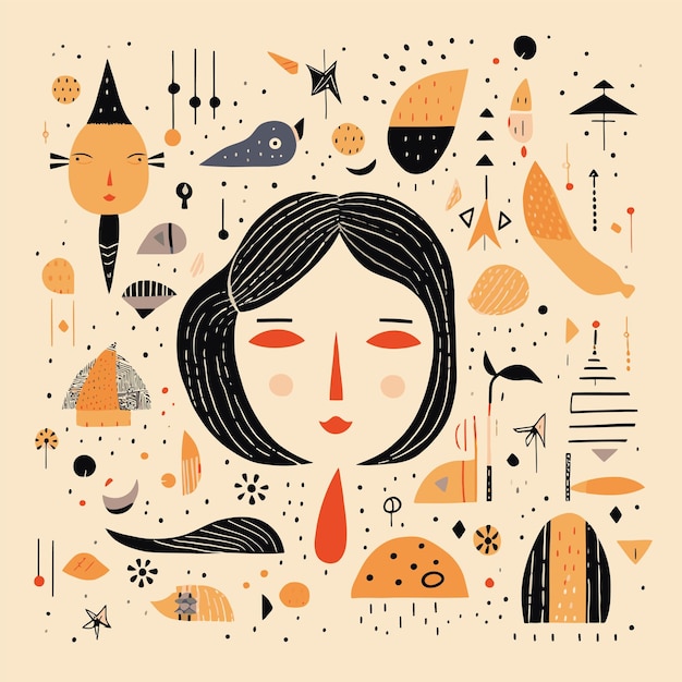 abstract kid faces with playful shape vector pattern