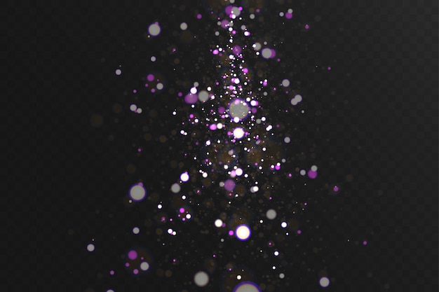 abstract magical glowing bokeh lights on dark background with purple and gold sparkles