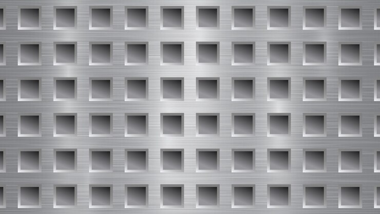 Vector abstract metal background with square holes in gray colors