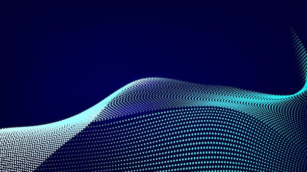 Abstract network design with particle light blue wave Dynamic particles sound wave flowing on glow