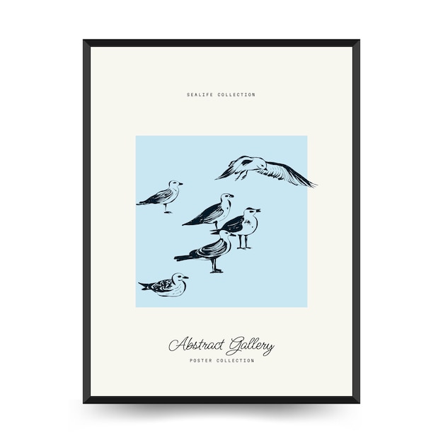 Abstract ocean and sea posters template. Modern sea Botanical trendy black style. Vintage seaweed
