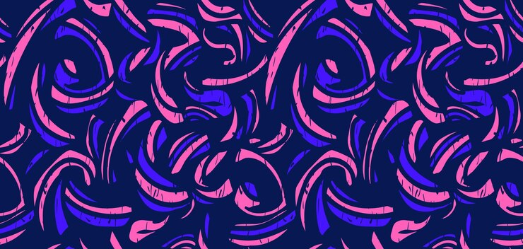 Vector abstract organic shapes pattern on a black background vector drawing blue and pink curved shape