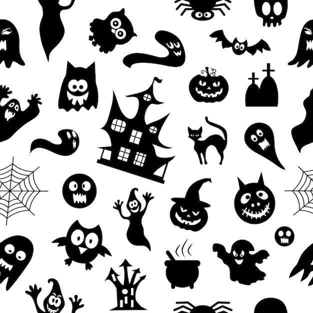 abstract pattern seamless vector pattern background set of silhouettes of halloween