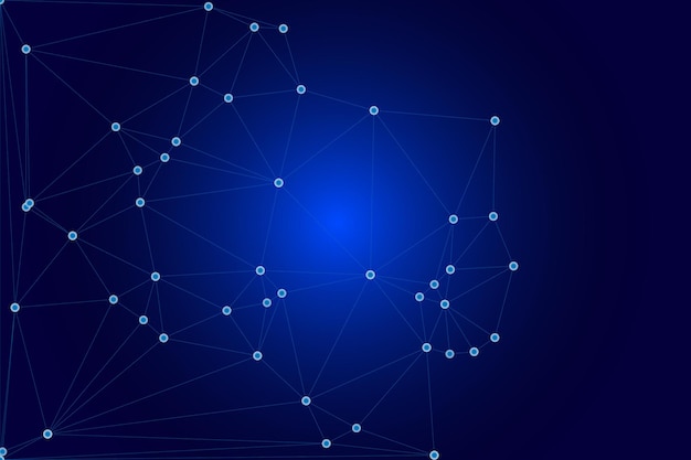 Abstract Polygonal Mesh with Blue Nodes and Thin Lines on a Dark Background Creating a Futuristic Network Design with Geometric Connections