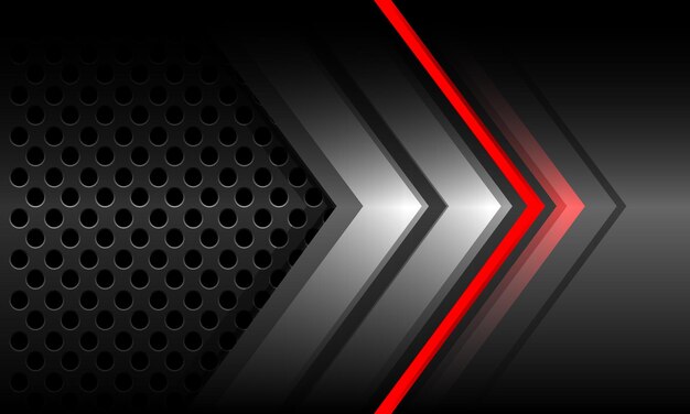 Abstract red light grey metal arrow direction circle mesh technology futuristic background vector