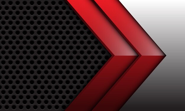 Abstract red twin arrow glossy direction grey metallic on dark circle mesh