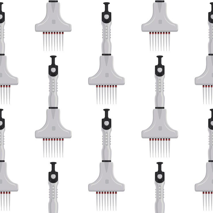 Vector abstract seamless medical pipette dropper for laboratory on white background
