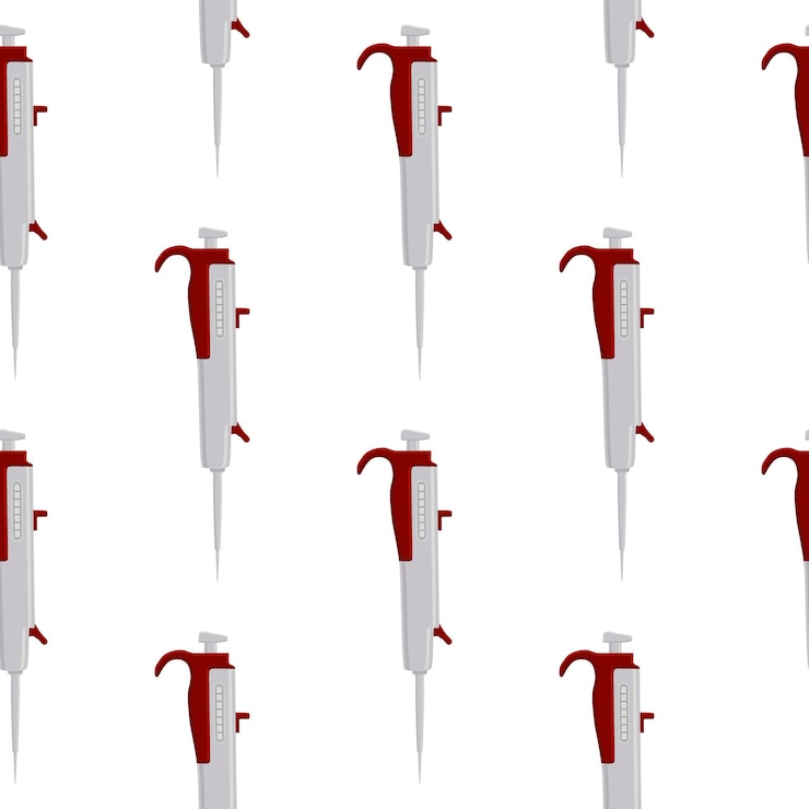 Vector abstract seamless medical pipette dropper for laboratory on white background