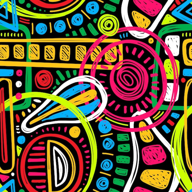 ABSTRACT SEAMLESS PATTERN WITH BRIGHT YELLOW ELEMENTS ON A BLACK BACKGROUND IN VECTOR