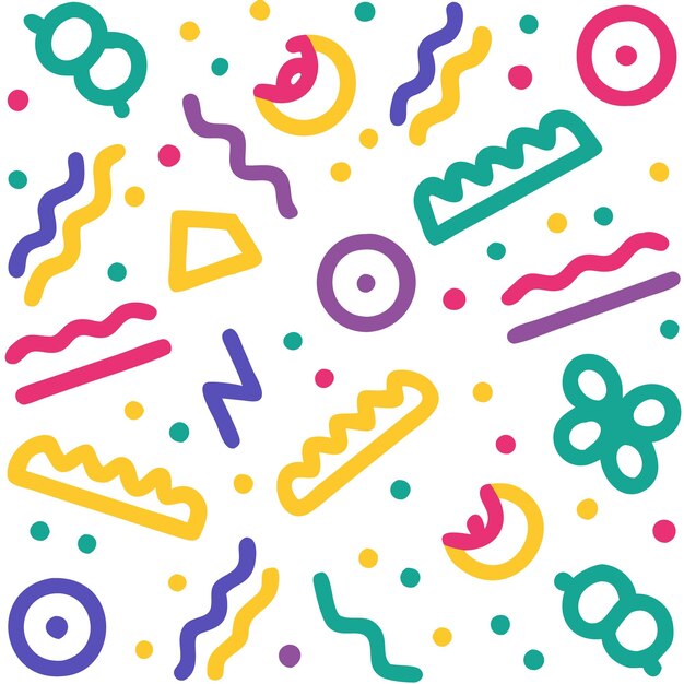 Abstract seamless pattern with geometric shapes and dots in various colors