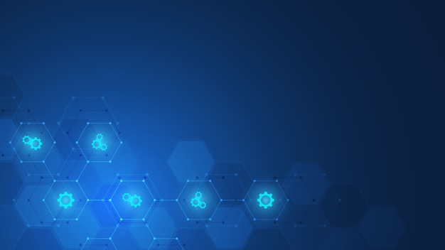 Abstract technology background with  icons and symbols. Template  with concept and idea for innovation technology, medical, science and research.  illustration.