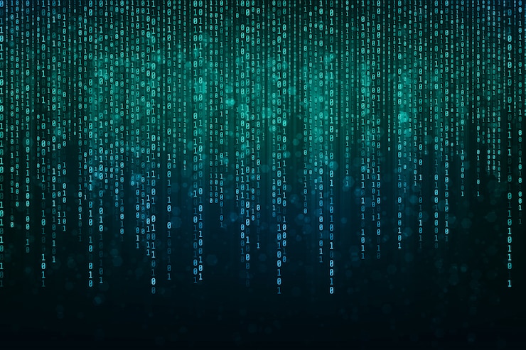 Vector abstract technology binary code background with binary data fall from the top of the screen.digital binary data and secure data concept