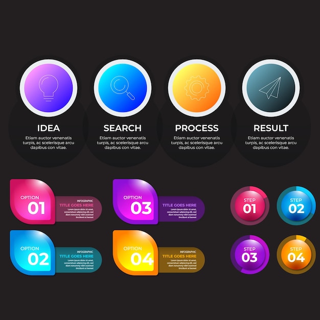 Abstract vector gradient minimalistic infographic template composed of 5 rounded squares