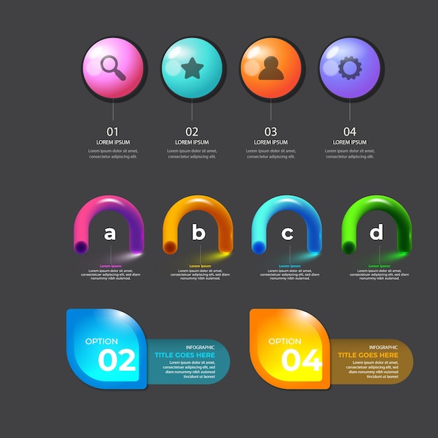 Abstract vector gradient minimalistic infographic template composed of 5 rounded squares