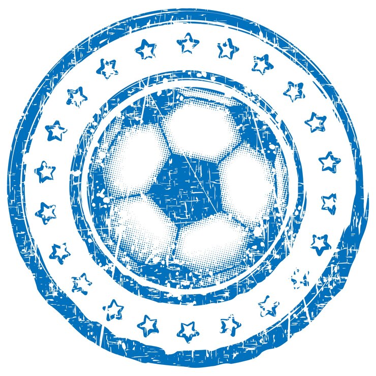 Abstract vector illustration blue shabby stamp football ball with stars Design for print on fabric or tshirt
