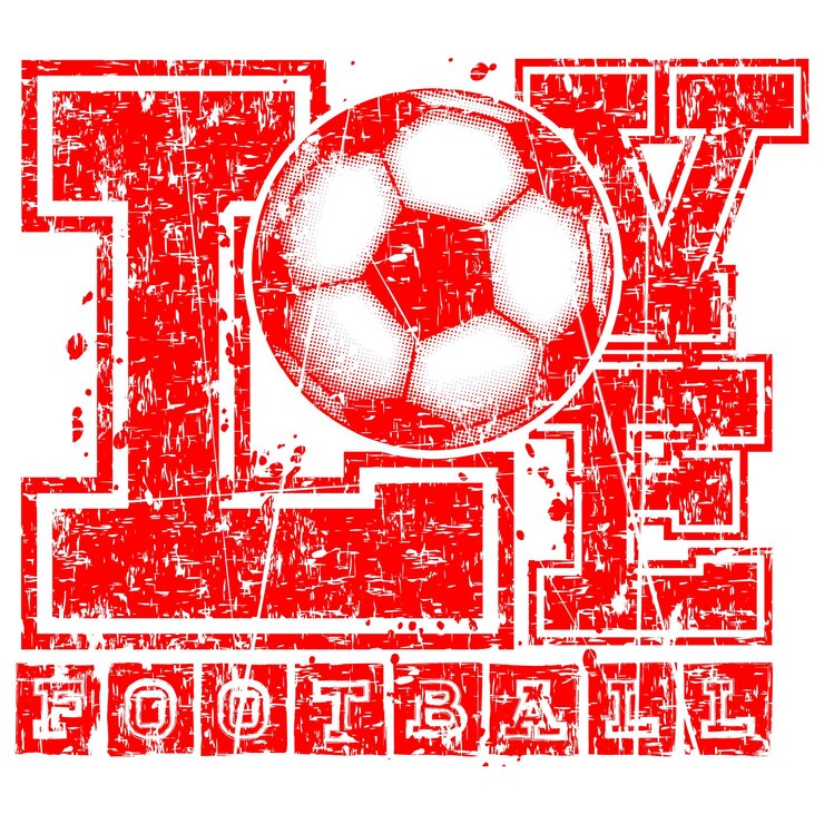 Abstract vector illustration scratched red inscription love football with football ball