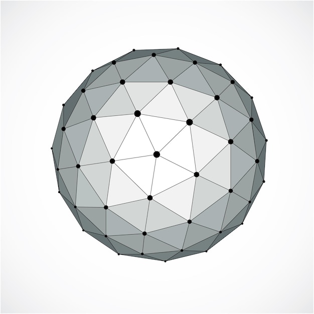 Abstract vector low poly object with black lines and dots connected. Monochrome 3d origami futuristic form with black overlapping lines mesh.
