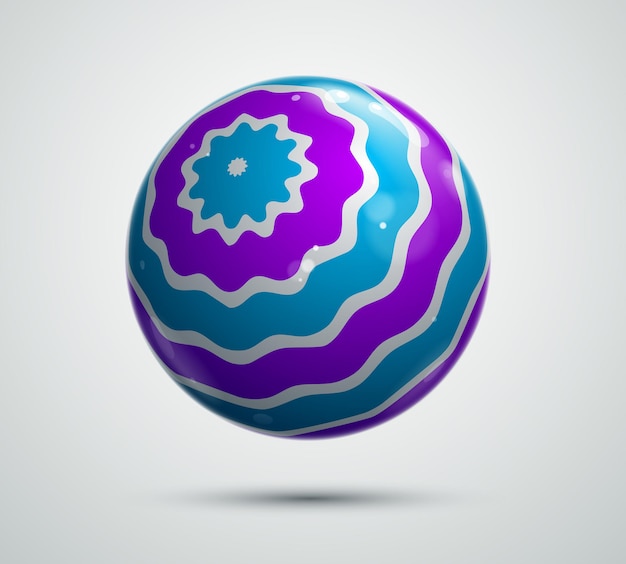 Abstract vector realistic glossy sphere, beautiful festive ball decorated with pattern, graphic design element.