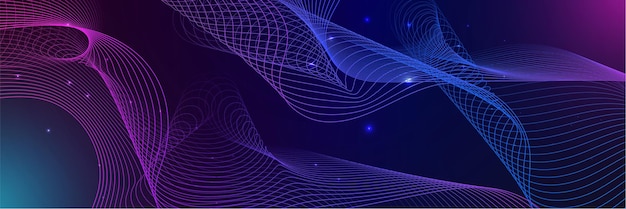 abstract vector wave line flowing blue and pink purple gradient color isolated on black background for design elements in concept technology music science ai tech banner