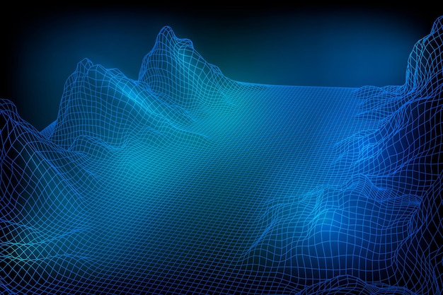 abstract vector wireframe landscape background d futuristic mesh mountains s retro illustration cybe...