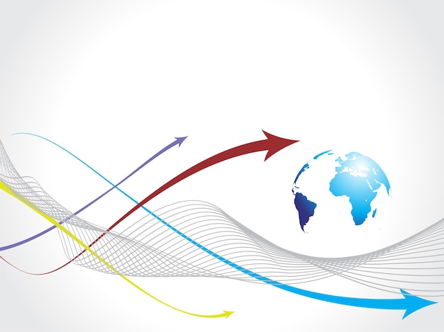abstract wave line arrow background with world map globe