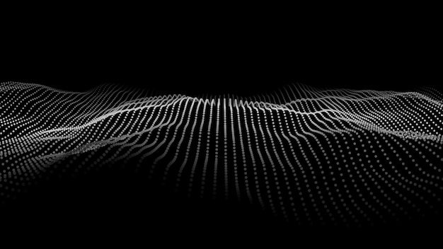 abstract wave with moving dots flow of particles cyber technology illustration