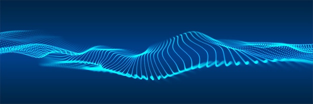 Abstract wave with moving dots Flow of particles Vector cyber technology illustration