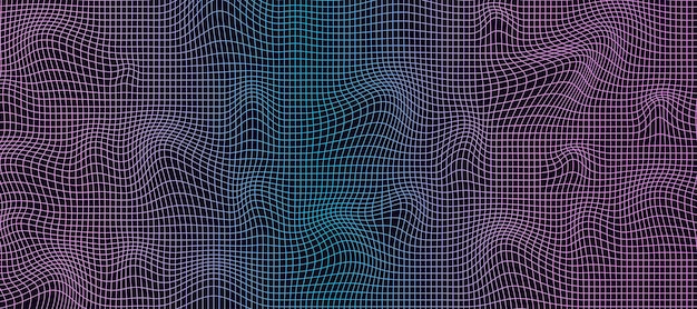 Abstract wavy gradient 3d mesh on a dark background Geometric dynamic wave 3D technology wireframe Vector illustration