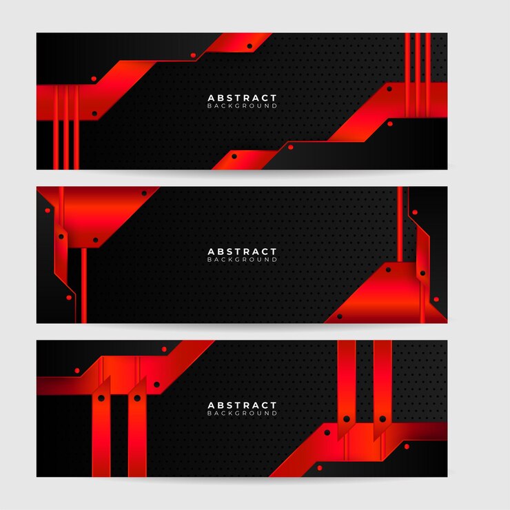 Abstrak hitam merah metalik karbon netral tumpang tindih desain mesh segi enam ringan latar belakang teknologi futuristik mewah modern Ilustrasi vektor banner lebar teknologi game