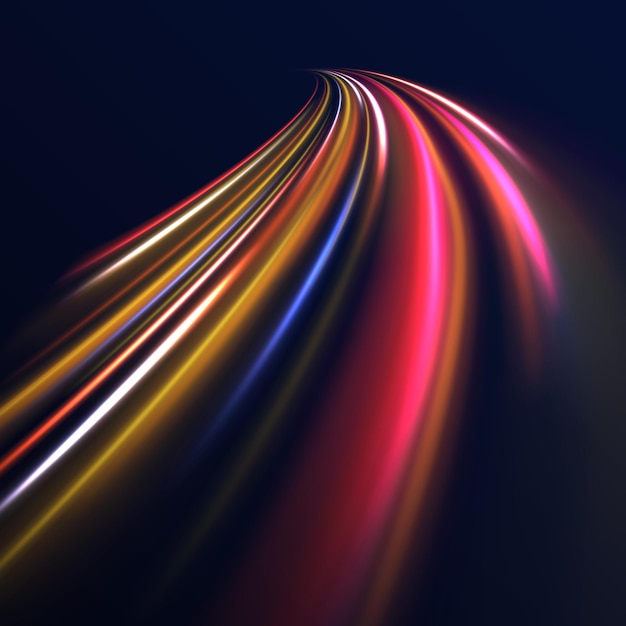 acceleration speed motion on night road colorful light trails long time exposure motion blur