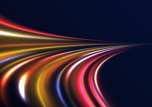 acceleration speed motion on night road colorful light trails long time exposure motion blur