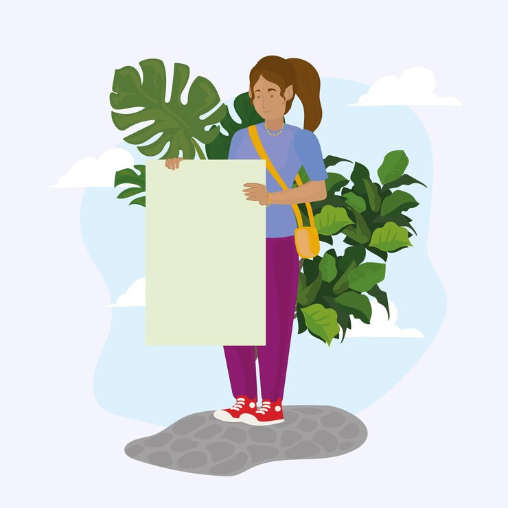 Vector activist girl with leaves