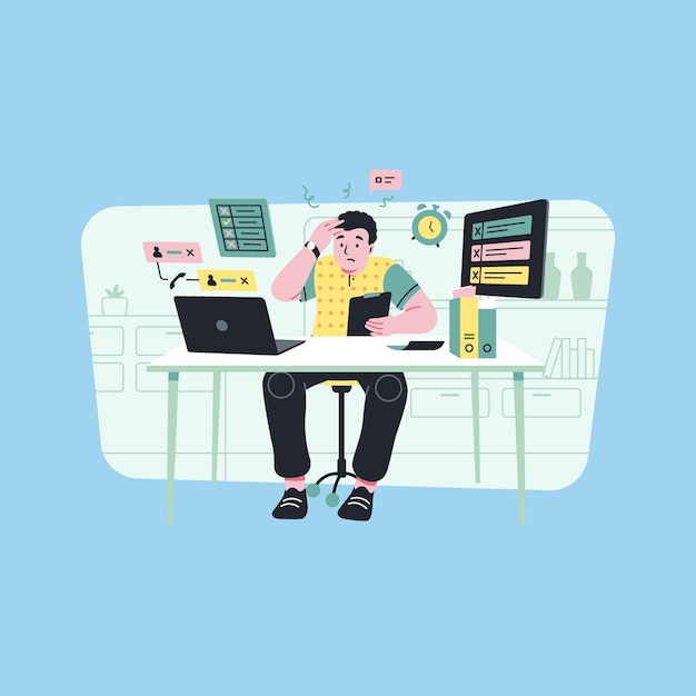 Adegan Ilustrasi manajer proyek untuk menampilkan aspek bisnis secara visual