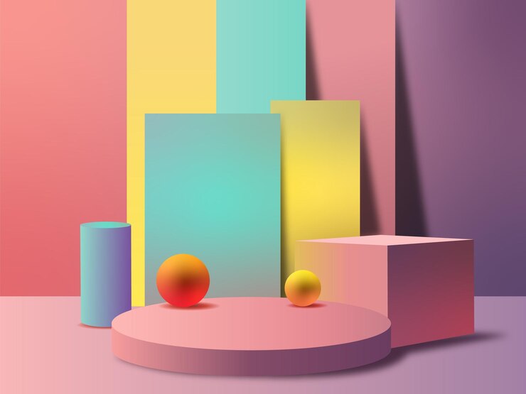 Adegan podium tampilan produk latar belakang render 3D dengan platform geometris