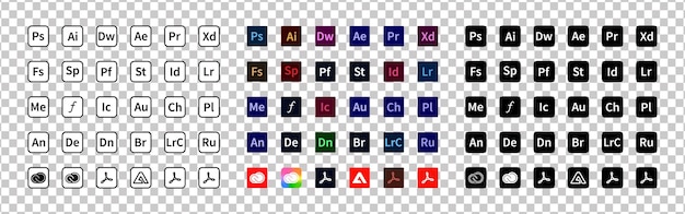 Adobe product Logotype set of adobe products adobe illustrator photoshop creative cloud after effects lightroom Adobe programs logos collection Editorial vector illustration