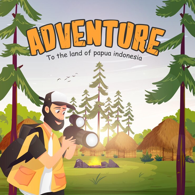 Vector adventure banner to papua indonesia