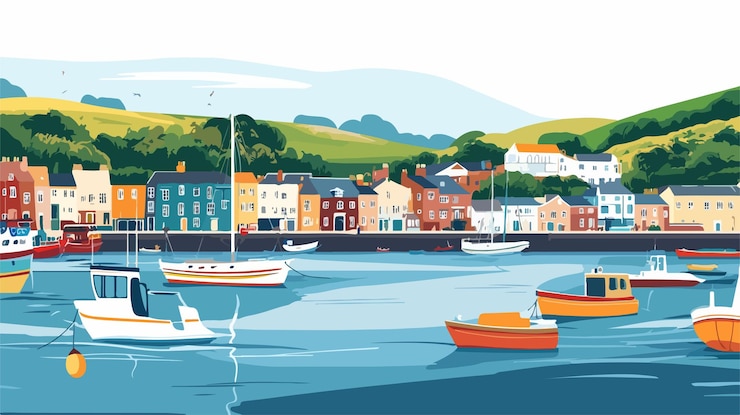 Vector aerial view of teignmouth town by the coast with stunning scenery