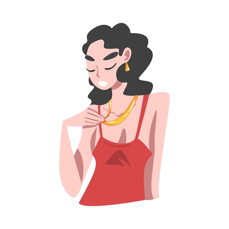 Vector affluent and rich woman wearing golden jewellery having abundance of financial assets vector illustration