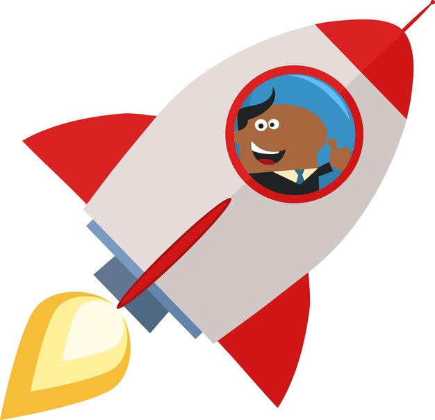 African American Manager Launching A Rocket And Giving Thumb Up